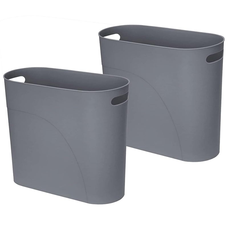 ROYFACC Small Trash Can Plastic Bathroom Wastebasket 3.2 Gallon Slim Garbage Container Bin with Handle for Home Kitchen Bathroom Bedroom Office, 2 Pack (Grey) - Image 1